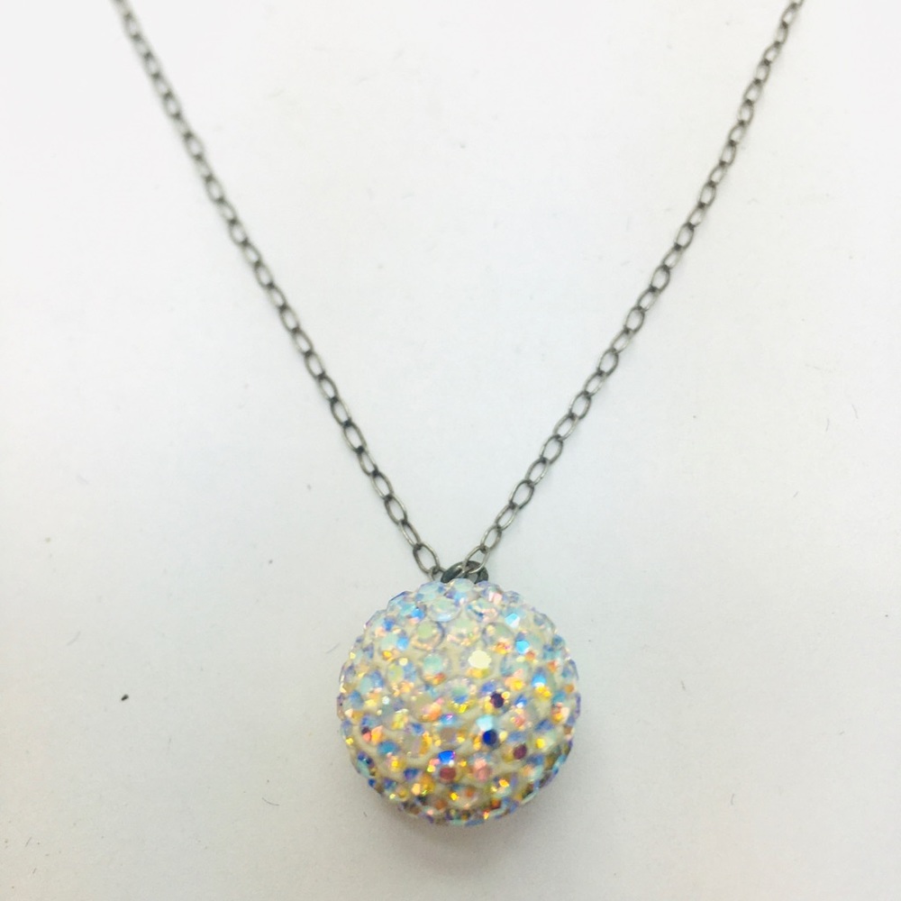 Retro Colorful Crystal  Disco Ball Sterling Silver Necklace